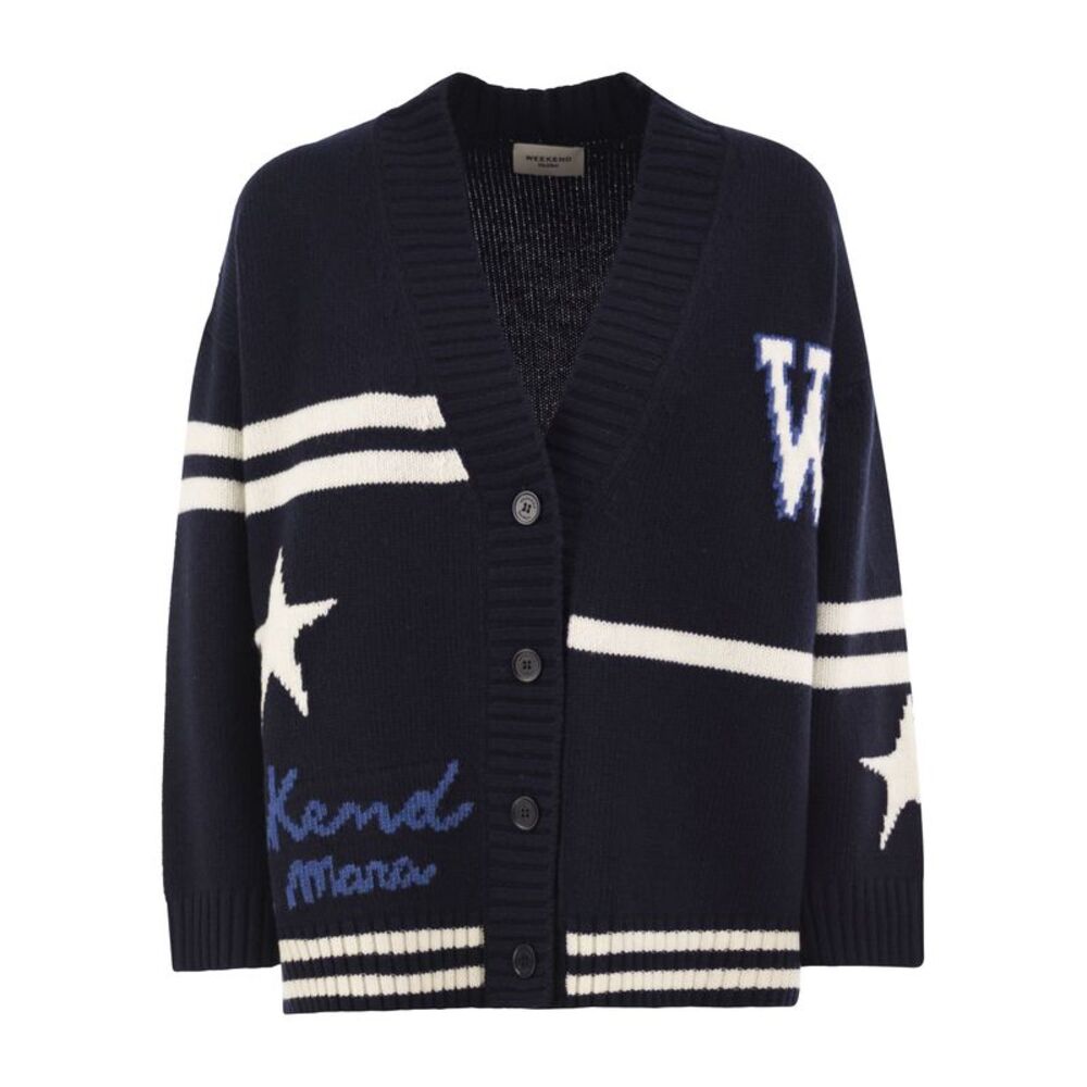 Weekend Maxmara Women Wkdbelgio - Virgin Wool Cardigan With Graphic Intarsia